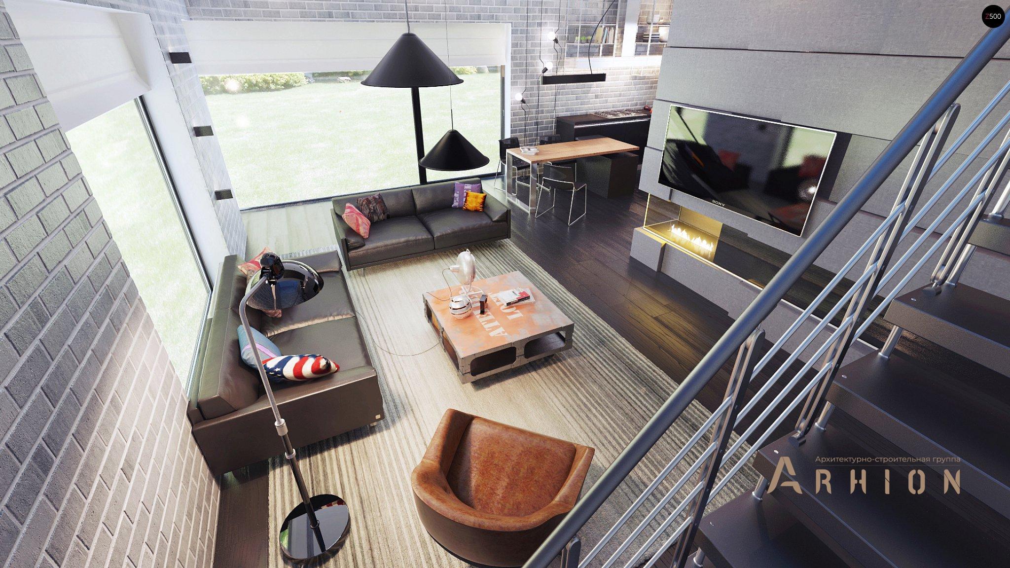 4. Проект двухэтажного дома в стиле хай-тек с плоской кровлей , Zx63 A, площадью - 131 кв c терассой, гаражом